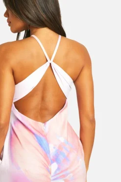 Cami Dresses*boohoo Floral Halter Split Leg Maxi Dress pink