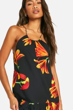 Smock Dresses*boohoo Floral Halterneck Maxi Dress black