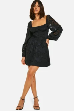 Smock Dresses*boohoo Floral Jacquard Milkmaid Dress black