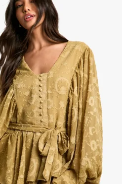 Skater Dresses*boohoo Floral Jacquard Tiered Belted Skater Dress khaki