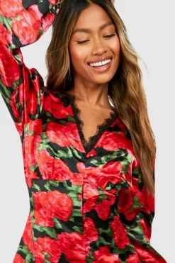 Smock Dresses*boohoo Floral Lace Trim Smock Dress black