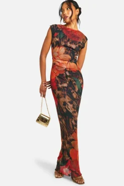 Maxi Dresses|Dresses*boohoo Floral Leopard Printed Mesh Maxi Dress brown