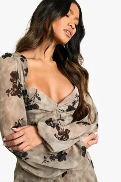Skater Dresses*boohoo Floral Long Sleeve Mini Skater Dress green