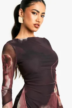 A Line Dresses*boohoo Floral Mesh A Line Mini Dress black