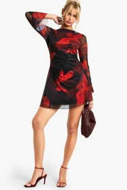 Mini Dresses|Long Sleeve Dresses*boohoo Floral Mesh A Line Mini Dress multi