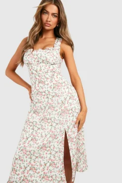 Midi Dresses*boohoo Floral Milkmaid Midi Dress pink