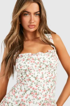 Midi Dresses*boohoo Floral Milkmaid Midi Dress pink