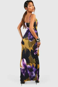Cami Dresses|Maxi Dresses*boohoo Floral Plisse Strappy Maxi Dress purple