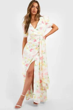 Maxi Dresses*boohoo Floral Print Drape Detail Maxi Dress white