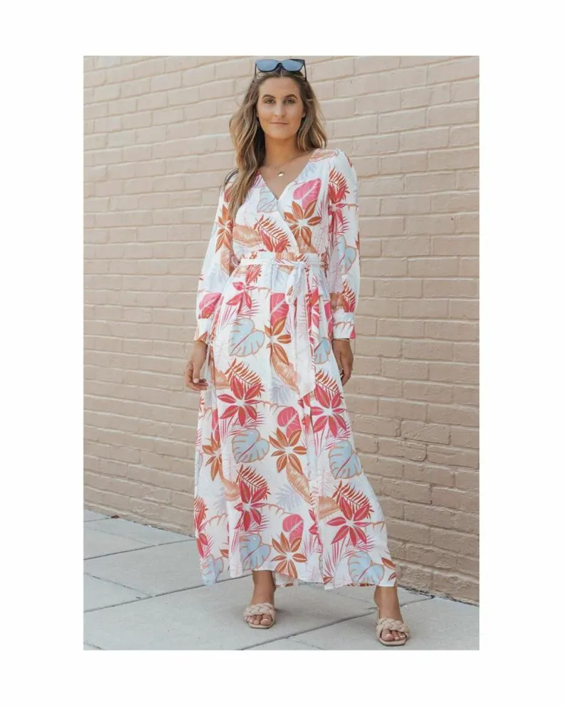 Wrap Dresses*Azura Exchange Floral Print Long Sleeve Wrap Maxi Dress Red