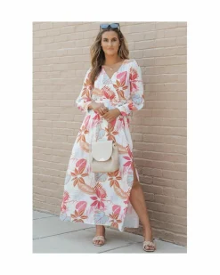 Wrap Dresses*Azura Exchange Floral Print Long Sleeve Wrap Maxi Dress Red