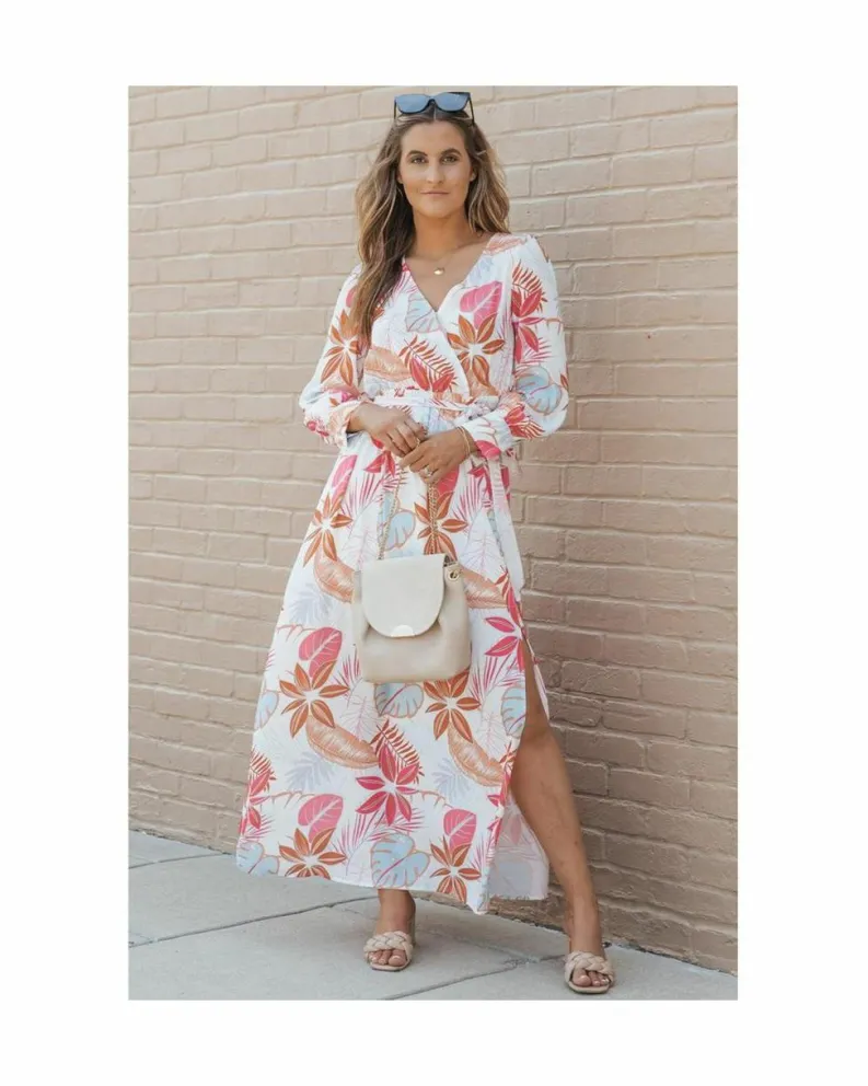 Wrap Dresses*Azura Exchange Floral Print Long Sleeve Wrap Maxi Dress Red