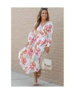 Wrap Dresses*Azura Exchange Floral Print Long Sleeve Wrap Maxi Dress Red