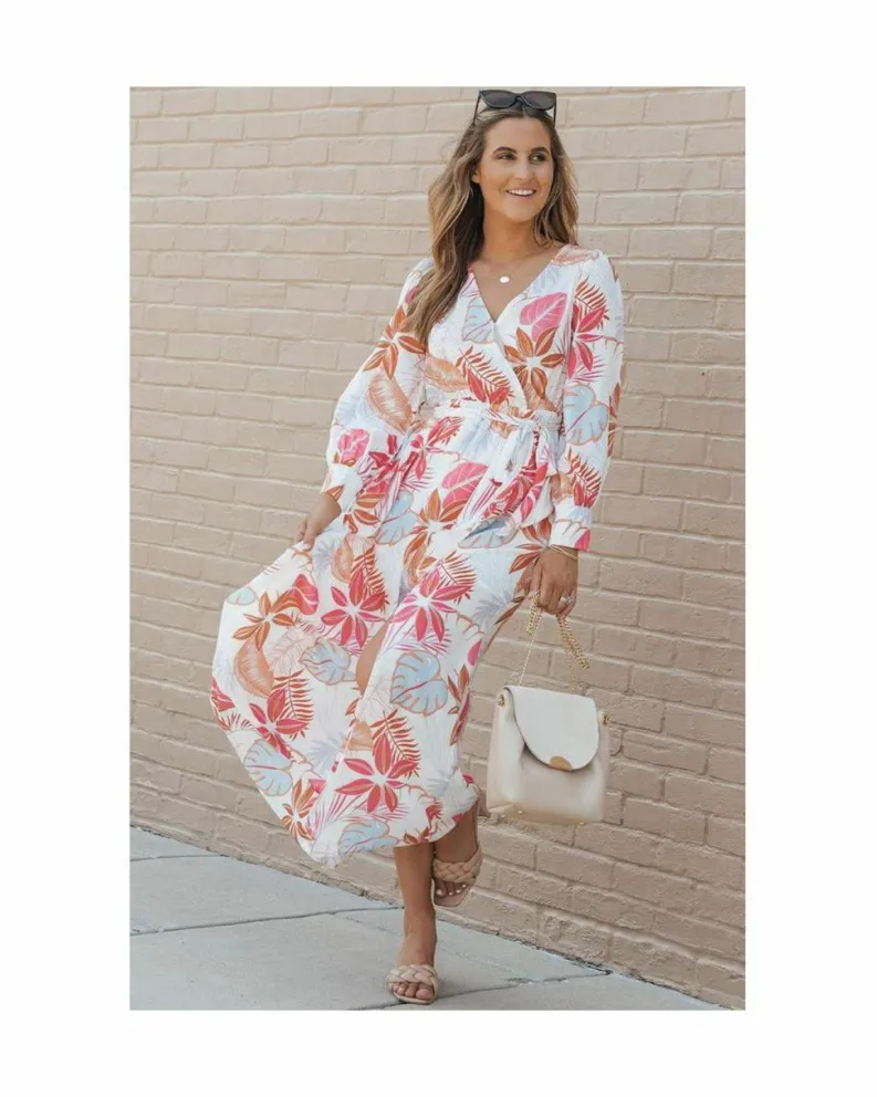 Wrap Dresses*Azura Exchange Floral Print Long Sleeve Wrap Maxi Dress Red