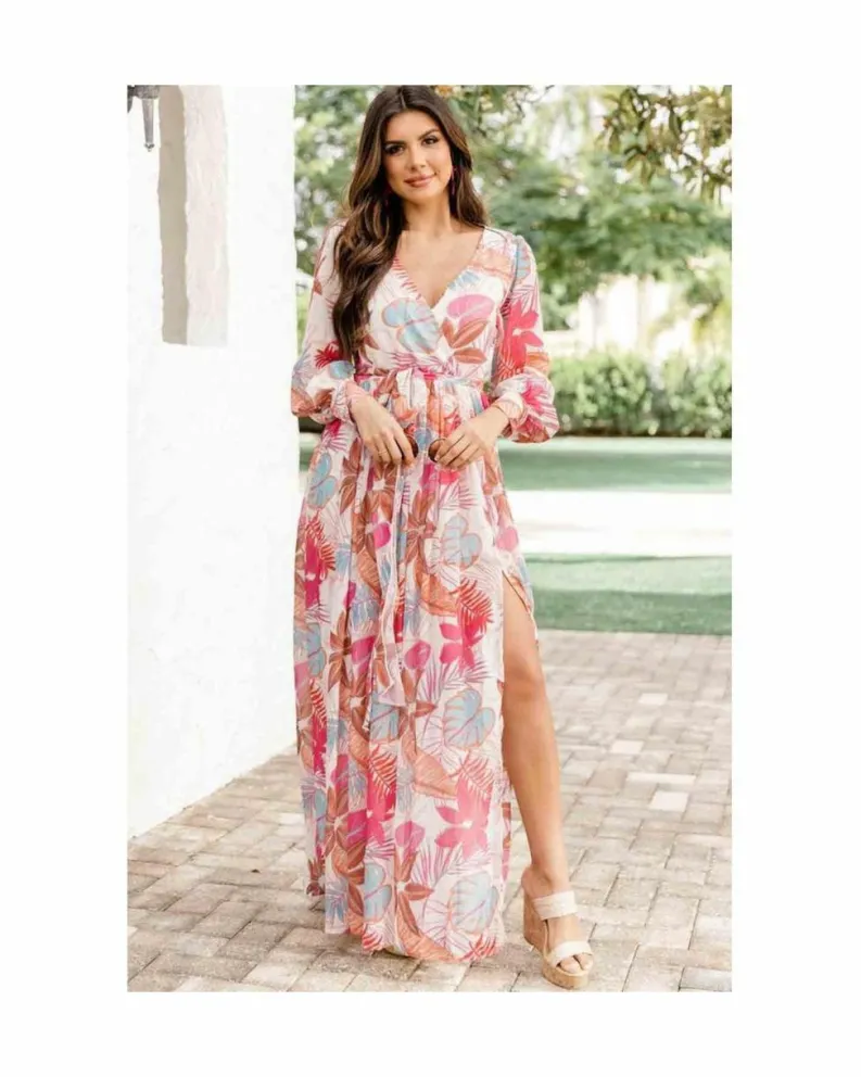 Wrap Dresses*Azura Exchange Floral Print Long Sleeve Wrap Maxi Dress Red