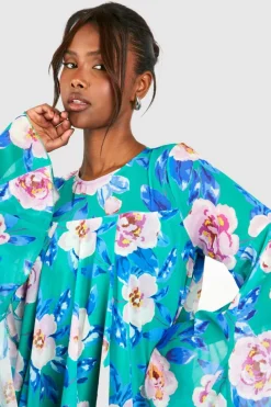 Smock Dresses*boohoo Floral Print Pleated Detail Smock Dress green