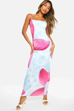 Bodycon Dresses|Maxi Dresses*boohoo Floral Print Strappy Maxi Dress blue