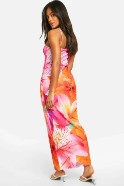 Bodycon Dresses*boohoo Floral Print Strappy Maxi Dress pink