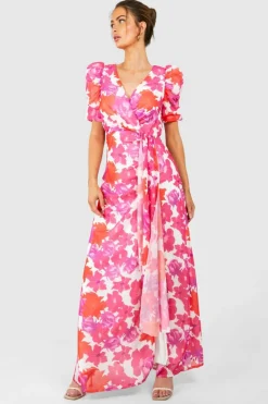 Wrap Dresses*boohoo Floral Print Wrap Maxi Dress white