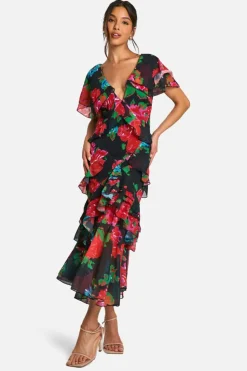 Maxi Dresses|Dresses*boohoo Floral Ruffle Maxi Dress black