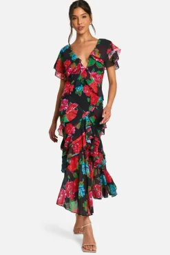 Maxi Dresses|Dresses*boohoo Floral Ruffle Maxi Dress black