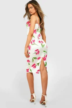 Midi Dresses*boohoo Floral Satin Corset Midi Dress purple