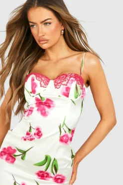 Midi Dresses*boohoo Floral Satin Corset Midi Dress purple
