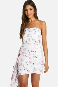 Bodycon Dresses*boohoo Floral Satin Cowl Frill Mini Dress multi
