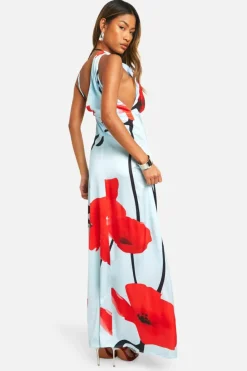 Cami Dresses*boohoo Floral Satin Cowl Front Maxi Dress blue