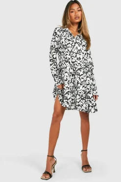 Smock Dresses|Shirt Dresses*boohoo Floral Smock Shirt Dress black