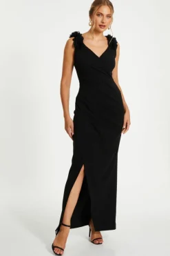 Wrap Dresses*Quiz Floral Strap Maxi Wrap Dress Black