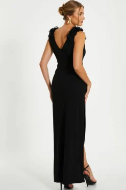 Wrap Dresses*Quiz Floral Strap Maxi Wrap Dress Black