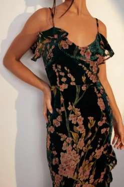 Cami Dresses*boohoo Floral Strappy Frill Detail Maxi Dress emerald
