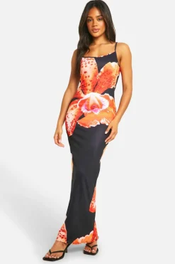 Cami Dresses*boohoo Floral Strappy Maxi Dress black