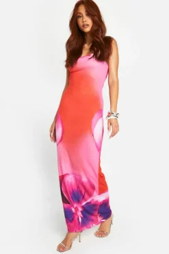 Cami Dresses*boohoo Floral Strappy Maxi Dress red