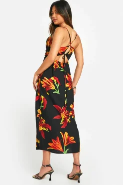 Cami Dresses*boohoo Floral Strappy Midaxi Dress black