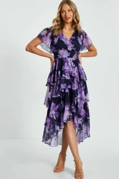 Midi Dresses*Quiz Floral Tiered Midi Dress Navy