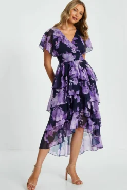 Midi Dresses*Quiz Floral Tiered Midi Dress Navy