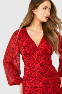 Smock Dresses|Midi Dresses*boohoo Floral Tie Midi Smock Dress red