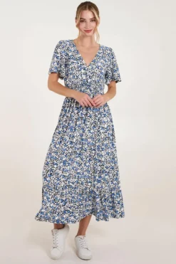 Wrap Dresses*Blue Vanilla Floral Wrap Front Maxi Dress Blue