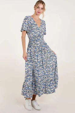 Wrap Dresses*Blue Vanilla Floral Wrap Front Maxi Dress Blue