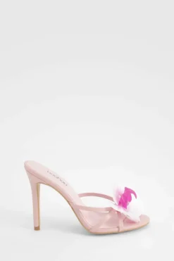 Sandals|Heels*boohoo Flower Detail Strappy Heeled Mules baby pink