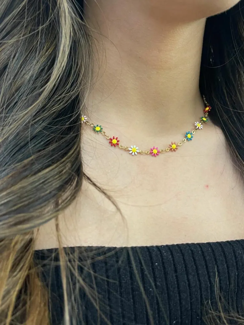 Necklaces*SVNX Flower Necklace in Gold Multi