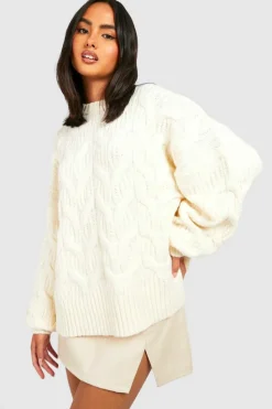 Jumpers|Jumpers & Cardigans*boohoo Fluffy Cable Knit Crew Neck Jumper ecru