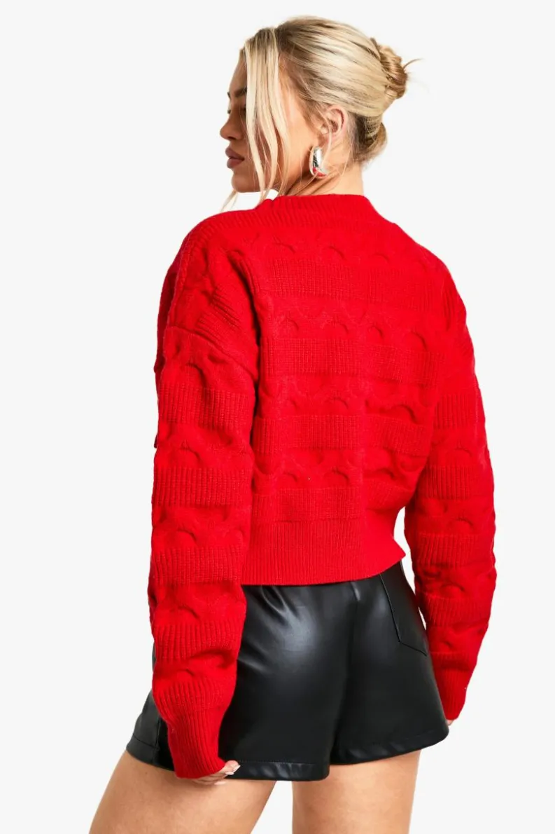 Cardigans*boohoo Fluffy Knit Bow Detail Cardigan red