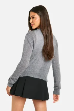 Cardigans*boohoo Fluffy Knit Button Cardigan grey