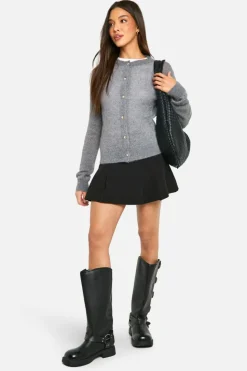 Cardigans*boohoo Fluffy Knit Button Cardigan grey