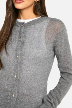 Cardigans*boohoo Fluffy Knit Button Cardigan grey