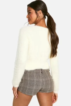 Cardigans*boohoo Fluffy Knitted Button Cardigan cream