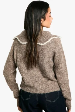 Cardigans*boohoo Fluffy Knitted Collar Cardigan oatmeal